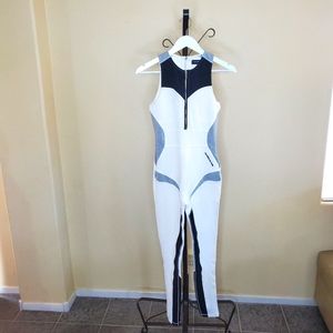 Maniere De Voir White Gray Black Sleeveless Jumpsuit, UK Size 10